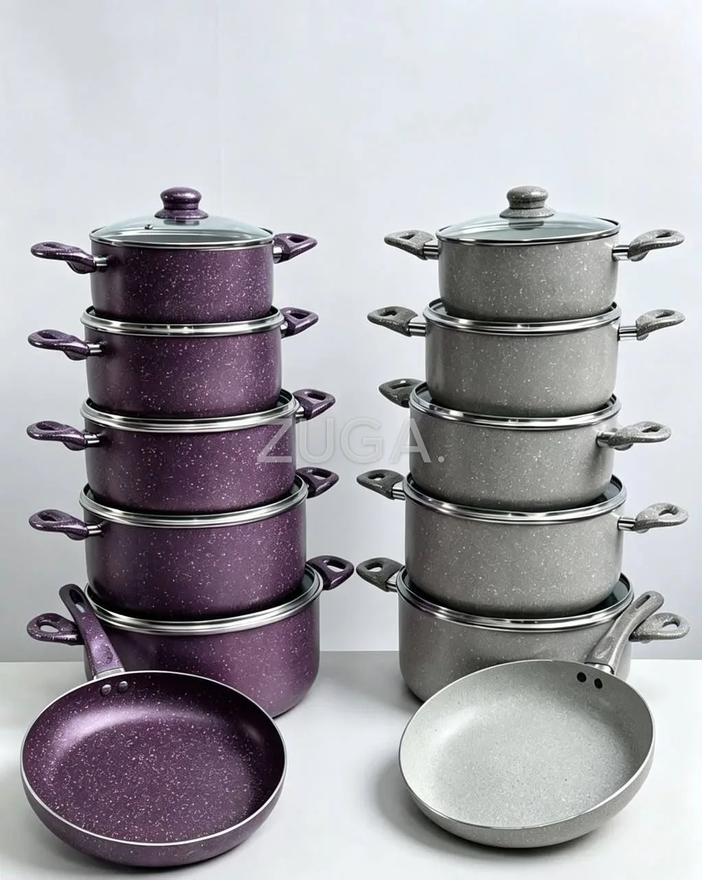 Granite Non-Stick Pot Set 20/22/24/26/28cm with 24cm Frying Pan, Purple or Grey