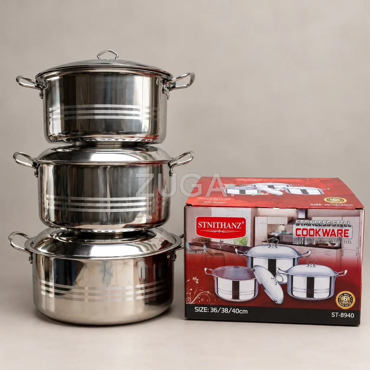 Stnithanz Stainless Steel 3-Piece Cooking Pot Set 36/38/40cm ST-8940