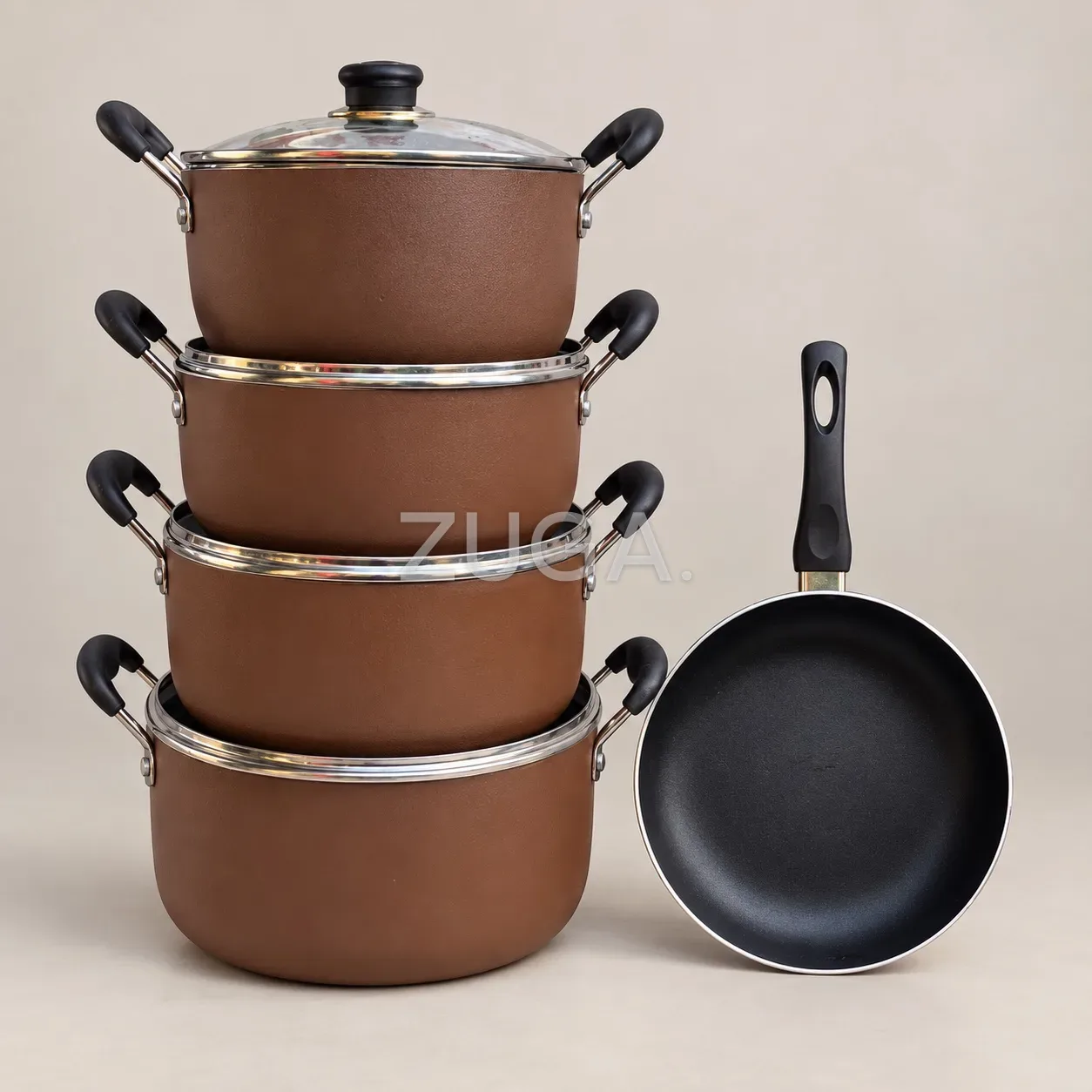 Ultimate Non-Stick 4-Piece Pot Set 24/26/28/30cm with Frying Pan, Brown