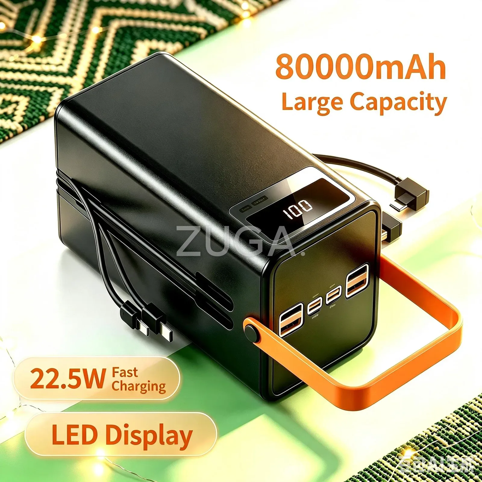 MingDe Era 80000mAh Power Bank E800, Built-in Cables, Handle, 22.5W