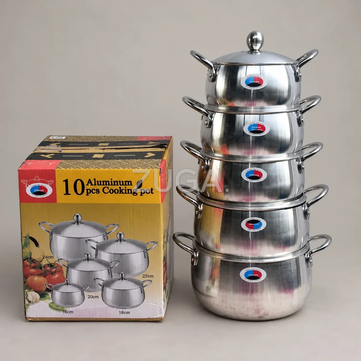 Ultimate Aluminium Big Belly Cooking Pot Set, 16-24cm, Silver