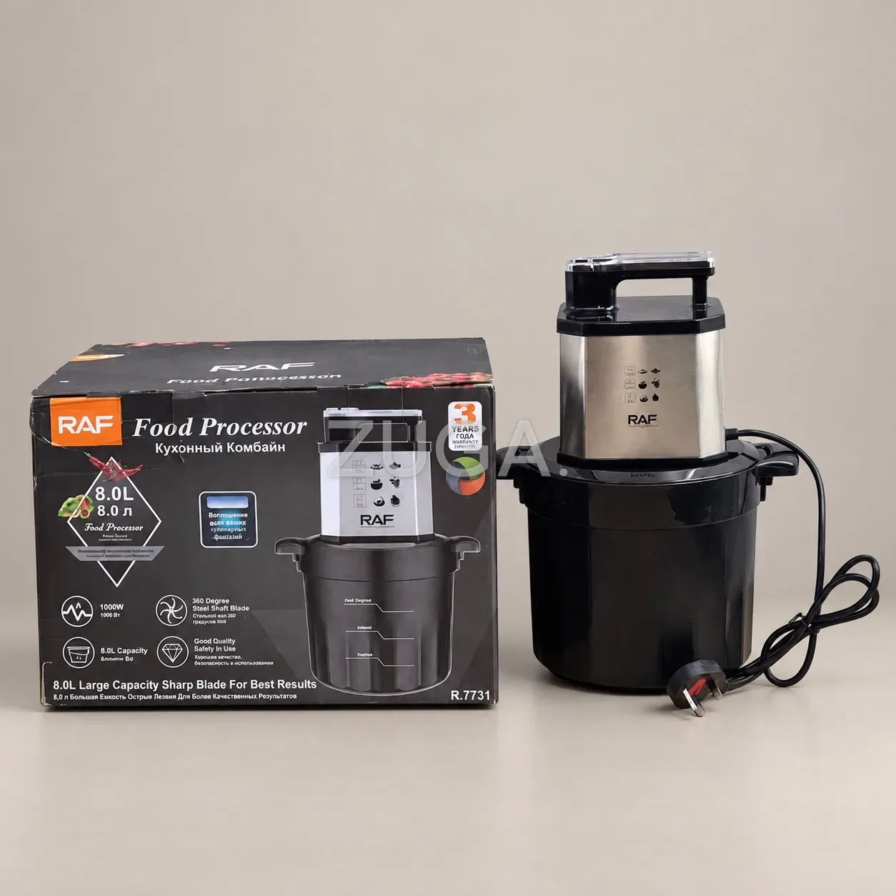 RAF 8L Electric Food Processor R.7731, 1000W, Stainless Steel